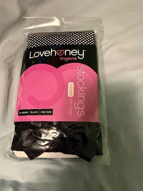 Lovehoney Lingerie Black Fishnet Stockings with Bow - One Size Thigh High